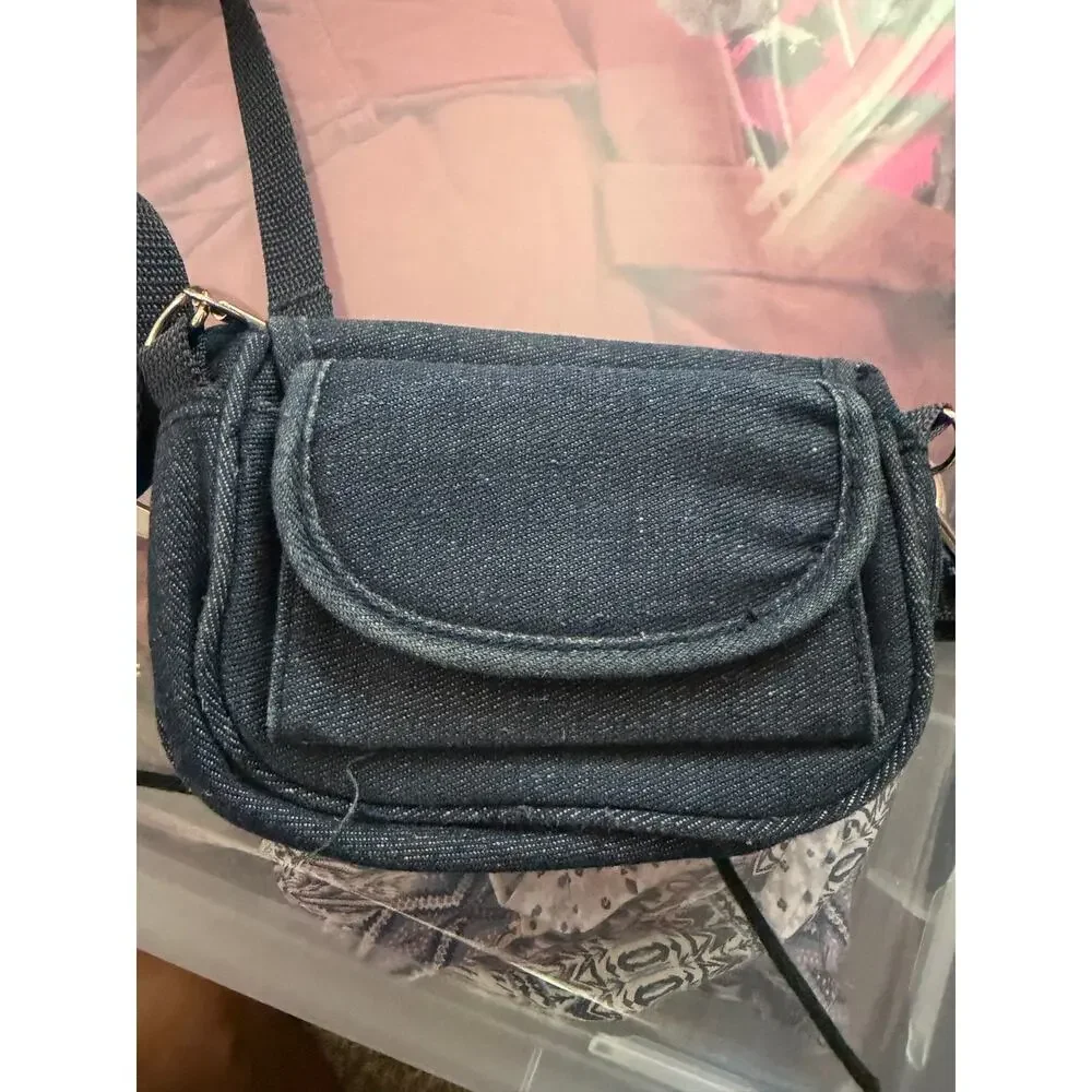 Vintage Y2K Denim Crossbody Purse Wallet Bag Lace Up Corset Front Zip Pocket